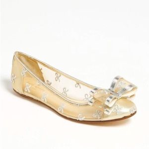 Kate Spade New York Bernice Gold Mesh Bow Detail Ballet Flats Women's Size 7.5
